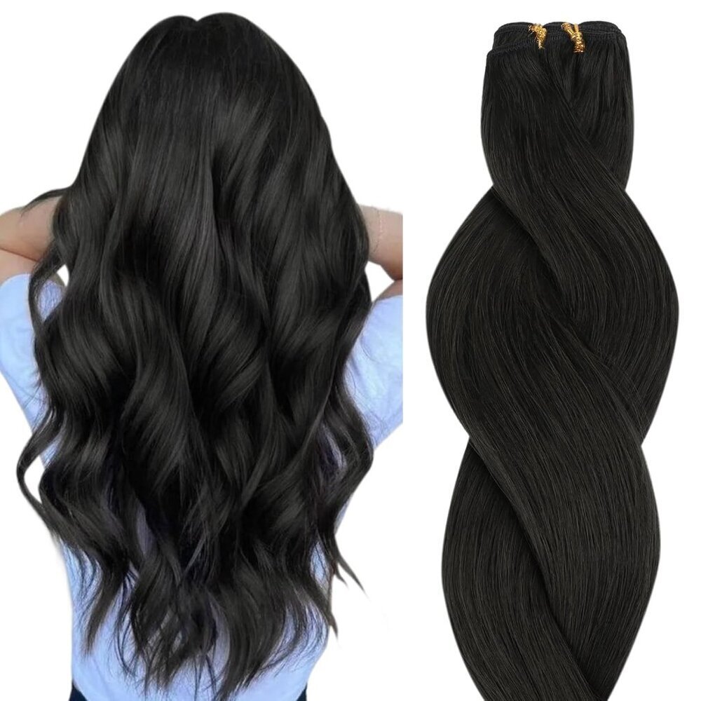 Human Hair Extensions Sew In 14 Inch Natural Black Full Head Weft